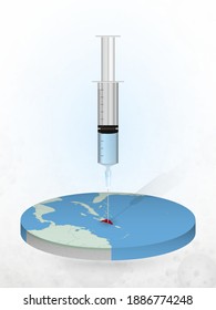 Vaccination of Dominican Republic, injection of a syringe into a map of Dominican Republic. Vector illustration of a syringe with vaccine and map.