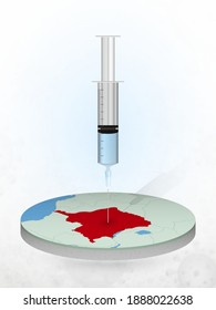 Vaccination of DR Congo, injection of a syringe into a map of DR Congo. Vector illustration of a syringe with vaccine and map.