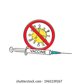 Vaccination epidemic treatment medical care symbol image. Vaccine with stop virus symbol vector illustration. 