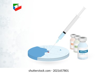 Vaccination in Equatorial Guinea with different type of COVID-19 vaccine. Сoncept with the vaccine injection in the map of Equatorial Guinea. Vector illustration.