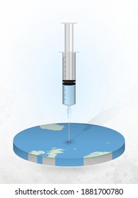 Vaccination of Faroe Islands, injection of a syringe into a map of Faroe Islands. Vector illustration of a syringe with vaccine and map.