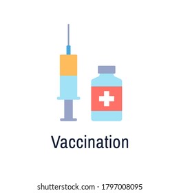 Impfstoff-Flachsymbol einzeln auf weißem Hintergrund. Farbimpfstoff-Medizin. Medizinische Design-Spritze-Impfstoffflasche. Saisongrippe schoss Injektion. Konzept der Gesundheitssicherheit Virenschutz Vektorgrafik