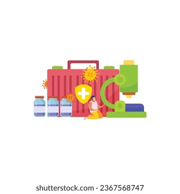 Vaccination flat isolated icon set with test tubes ampoules vaccine bottle calendar and other medical attributes vector illustration