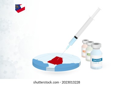 Vaccination in Georgia with different type of COVID-19 vaccine. Сoncept with the vaccine injection in the map of Georgia. Vector illustration.
