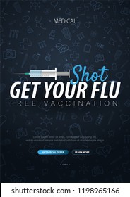 Vaccination. Get Your Flu Shot. Medical Poster. Health Care. Vector Medicine Illustration