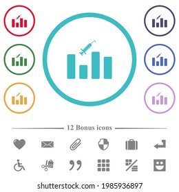 Vaccination graph flat color icons in circle shape outlines. 12 bonus icons included.