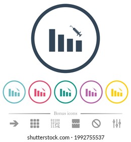 Vaccination graph flat color icons in round outlines. 6 bonus icons included.