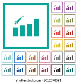 Vaccination graph flat color icons with quadrant frames on white background