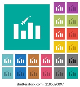 Vaccination graph multi colored flat icons on plain square backgrounds. Included white and darker icon variations for hover or active effects.