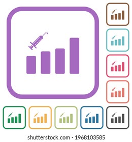 Vaccination graph simple icons in color rounded square frames on white background