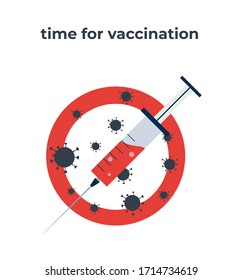 Vaccination and health concept. Idea of vaccine injection for protection from disease. Medical treatment and healthcare. Immunization metaphor. Vector flat illustration