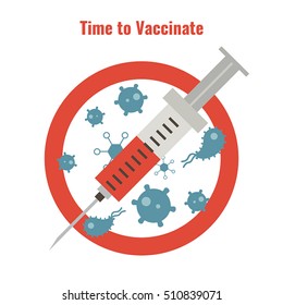 Vaccination and health concept. Illustration of a syringe and anti bacteria sign. Medical immunization.