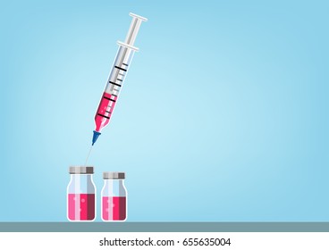 Vaccination and Health Concept. Illustration of a syringe with vial. Medical Immunization.