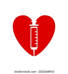 vaccination icon design, love symbol with an injection, red color