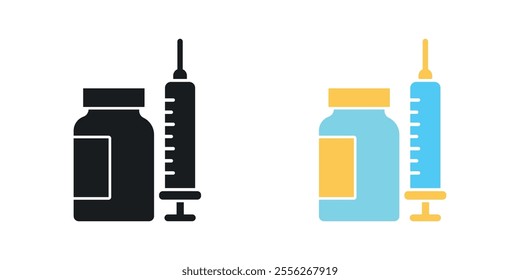Vaccination icon set in black and colored versions.