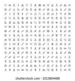Vaccination icon set. Collection of vector symbols on white background for web design. Black outline sings for mobile application. 