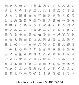 Vaccination icon set. Collection of vector symbols on white background for web design. Black outline sings for mobile application. 
