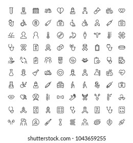 Vaccination icon set. Collection of vector symbols on white background for web design. Black outline sings for mobile application. 