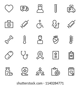 Vaccination icon set. Collection of vector symbols on white background for web design. Black outline sings for mobile application. 