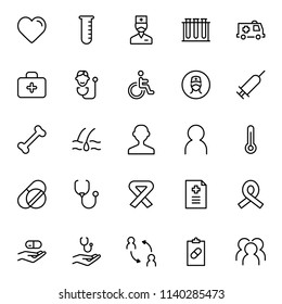 Vaccination icon set. Collection of vector symbols on white background for web design. Black outline sings for mobile application. 