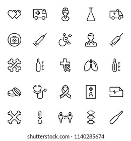 Vaccination icon set. Collection of vector symbols on white background for web design. Black outline sings for mobile application. 