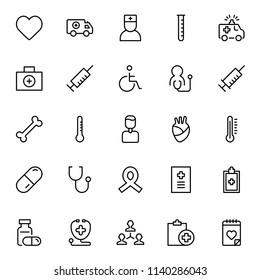Vaccination icon set. Collection of vector symbols on white background for web design. Black outline sings for mobile application. 