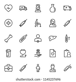 Vaccination icon set. Collection of vector symbols on white background for web design. Black outline sings for mobile application. 