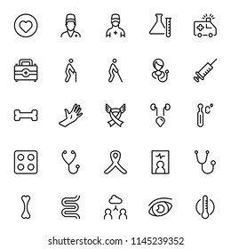 Vaccination icon set. Collection of vector symbols on white background for web design. Black outline sings for mobile application. 