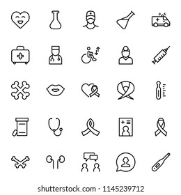 Vaccination icon set. Collection of vector symbols on white background for web design. Black outline sings for mobile application. 