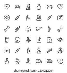 Vaccination icon set. Collection of vector symbols on white background for web design. Black outline sings for mobile application. 