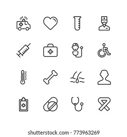 Vaccination icon set. Collection of vector symbols on white background for web design. Black outline sings for mobile application. 