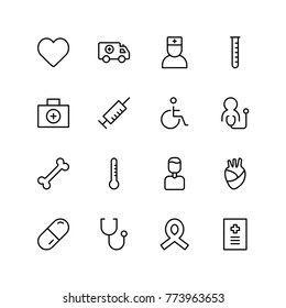 Vaccination icon set. Collection of vector symbols on white background for web design. Black outline sings for mobile application. 