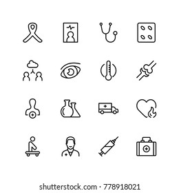 Vaccination icon set. Collection of vector symbols on white background for web design. Black outline sings for mobile application. 