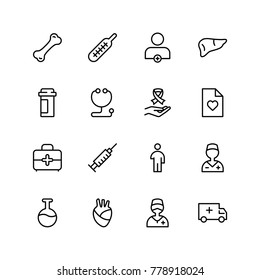 Vaccination icon set. Collection of vector symbols on white background for web design. Black outline sings for mobile application. 