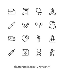 Vaccination icon set. Collection of vector symbols on white background for web design. Black outline sings for mobile application. 