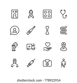 Vaccination icon set. Collection of vector symbols on white background for web design. Black outline sings for mobile application. 