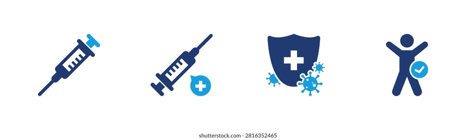 Vaccination icon set. immunization, syringe, protection, healthcare, prevention. solid style icon collection