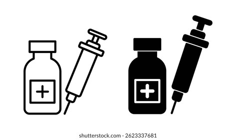 vaccination icon set. medicine injection icon sign vector. medical galas bottle and syringe line icon.