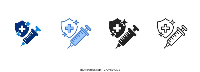 Ícone de vacinação definir ilustração de vetor de vários estilos