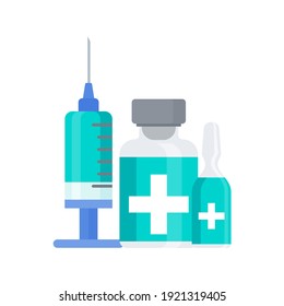 Vaccination icon. Syringe and dose of vaccine. Protect people from the coronavirus pandemic. Global immunization.
