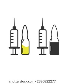 Vaccination icon. syringe and vaccine. Prevention of the common cold. Medicine and pharmacy. Vector isolated outline drawing.