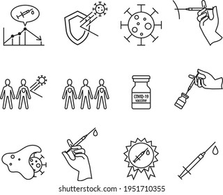 Vaccination icon in thin outline. Vector illustration.