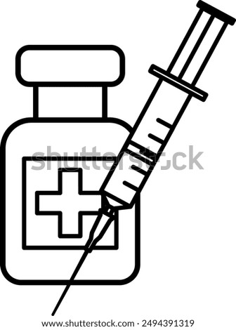 Vaccination Icons. Black and White Vector Icons. Vaccine Vial and Syringe. Vaccine Injection for Virus Treatment. Concept of Health and Medicine