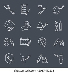 Vaccination icons set. Vaccination pack symbol vector elements for infographic web