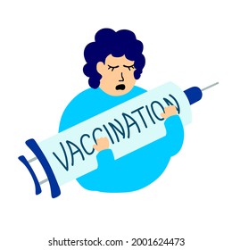 Vaccination illustration on the topic of the pandemic and prevention of coronavirus infection. Injection of the vaccine and serum. Medicine during an epidemic.