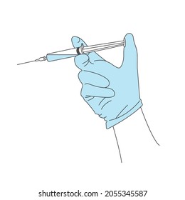 Vaccination illustration. Syringe in hand on a white background