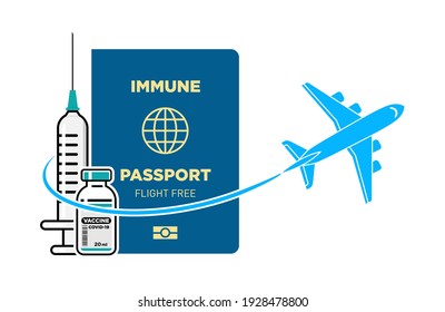 Vaccination immune passport for flight. Safety travel after the Covid-19 pandemic. Advantage of vaccination. Vector on transparent background