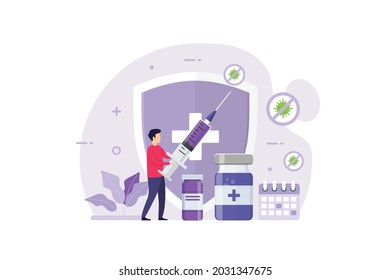 Vaccination for immunity health design concept. Time to vaccinate vector illustration