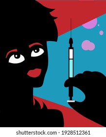 Vaccination Immunization concept against virus for black person. Diseases vaccine prevention of covid or measles vector illustration poster .