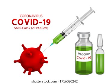 Vacunación Inmunización para el Coronavirus. Antidoto para Covid-19, 2019-ncov, Vacuna en Vial con Jeringa